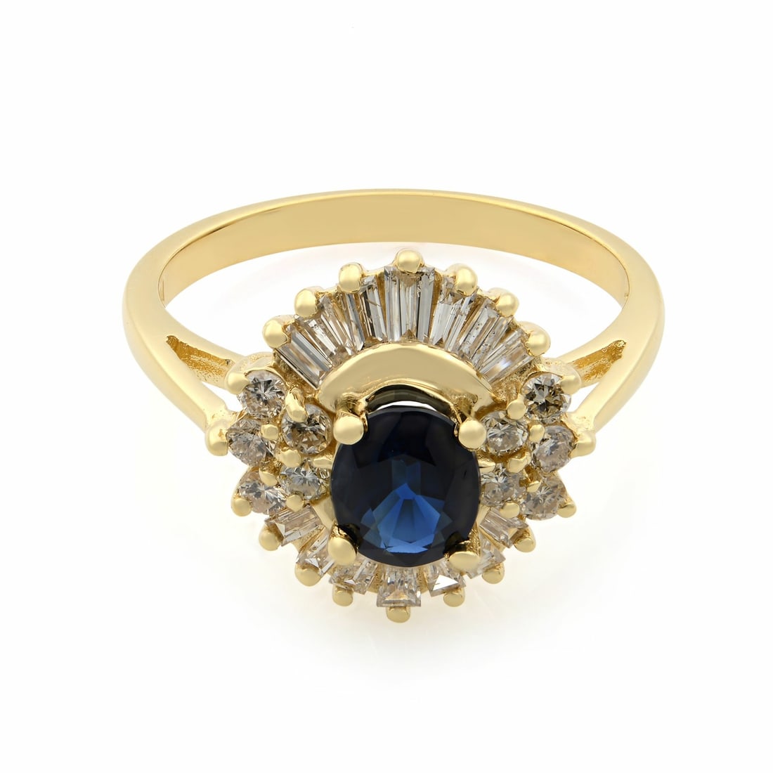 Rachel Koen 14k Yellow Gold Oval Sapphire Diamond Engagement Ring: Rachel Koen 14k Yellow Gold Oval Sapphire Diamond Engagement Ring Celebrate your love with this exquisite Rachel Koen Oval Sapphire and Diamond Engagement Ring. Crafted from solid 14k yellow gold with