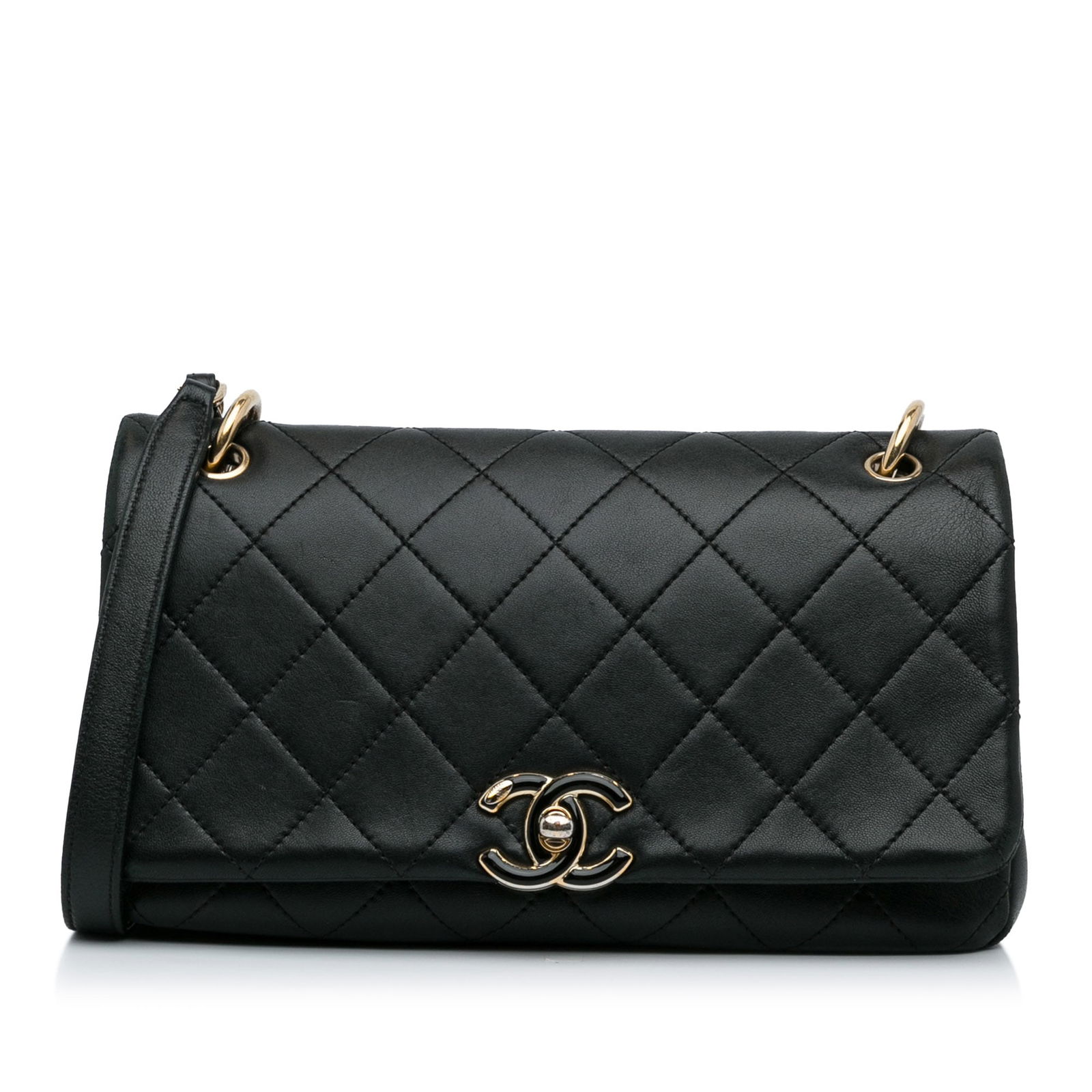Chanel Large Black Lambskin Twist Chain Flap Bag with Enamel CC (1 of 11)