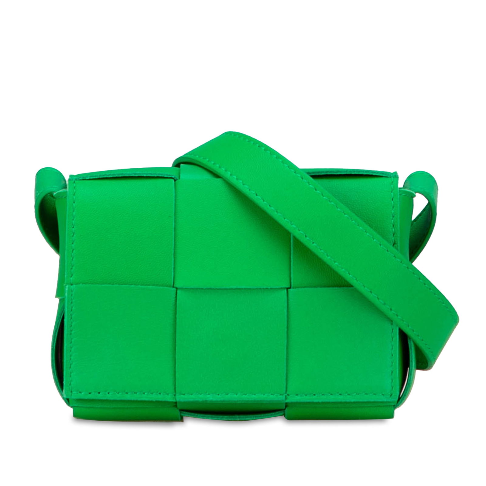 Bottega Veneta Green Candy Nappa Intrecciato Cassette Crossbody Bag: Bottega Veneta Green Candy Nappa Intrecciato Cassette Crossbody Bag Introducing the Bottega Veneta Candy Nappa Intrecciato Cassette Crossbody, a stunning accessory crafted from woven nappa leather. Th