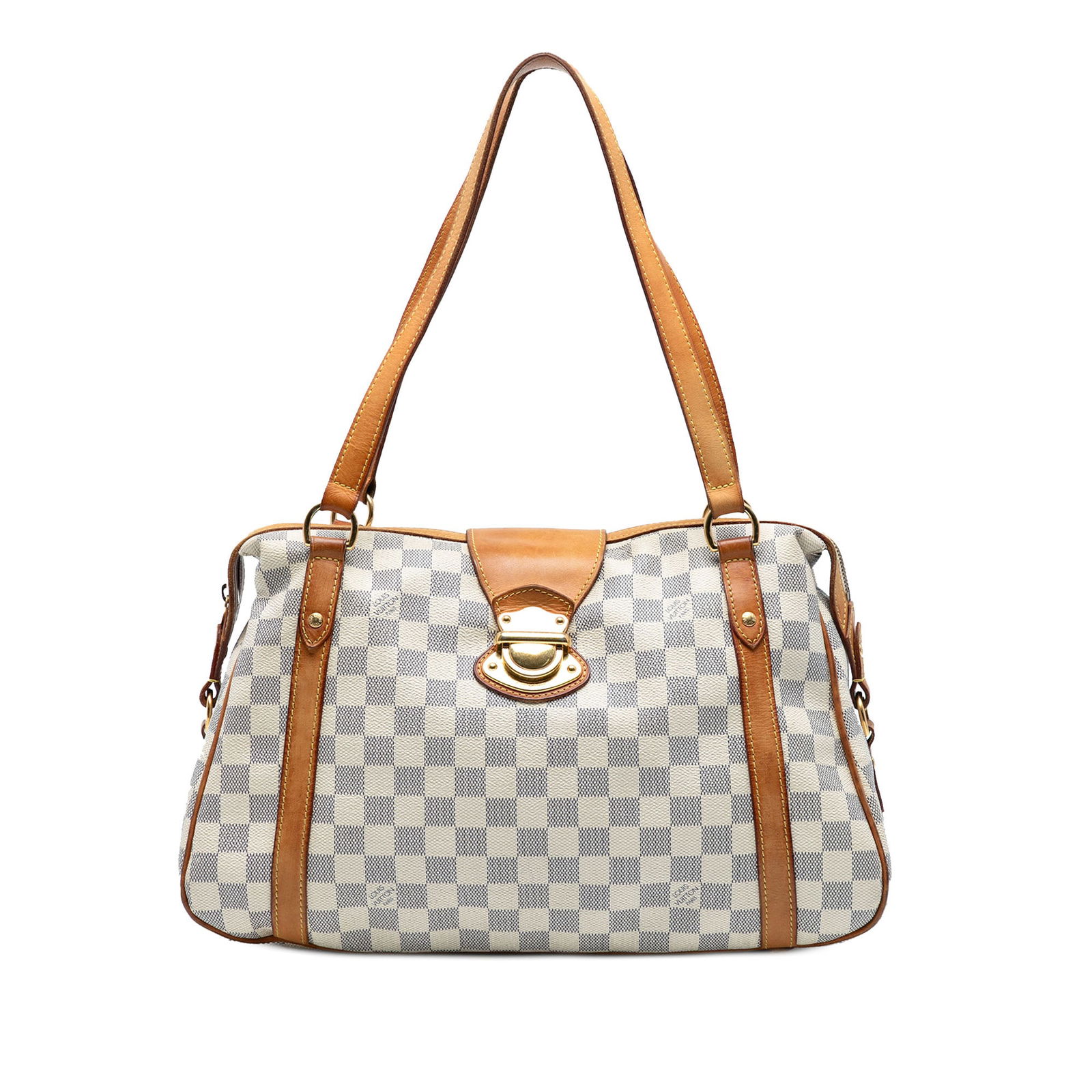 Louis Vuitton Damier Azur Stresa PM Bag with Vachetta Trim: Louis Vuitton Damier Azur Stresa PM Bag with Vachetta Trim The Louis Vuitton Damier Azur Stresa PM bag is a stylish and practical accessory crafted from damier azur canvas with vachetta leather trim.