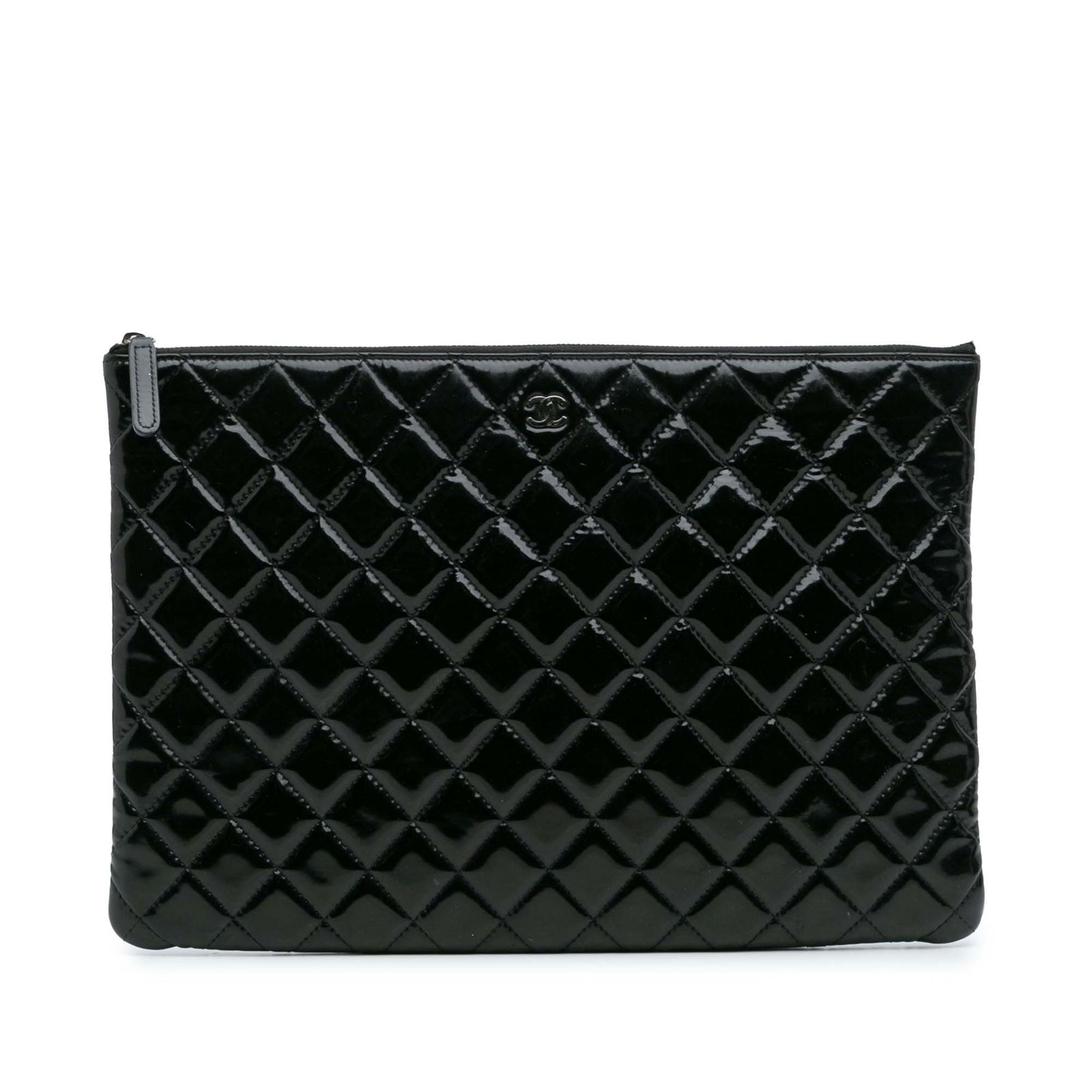 Chanel Large Black Quilted Patent O Case Clutch Bag (1 of 10)