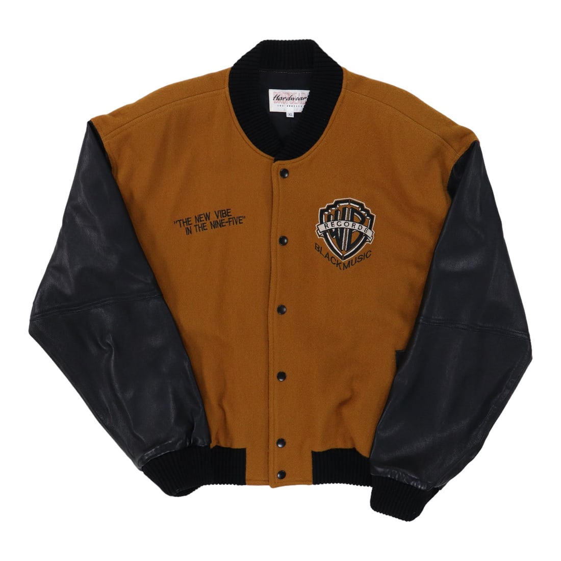1995 Warner Brothers Vintage Black Music Varsity Jacket Wool Leather (1 of 4)