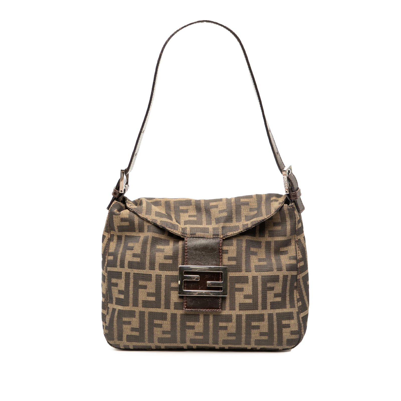Fendi Zucca Canvas Double Flap Brown Shoulder Bag (1 of 7)