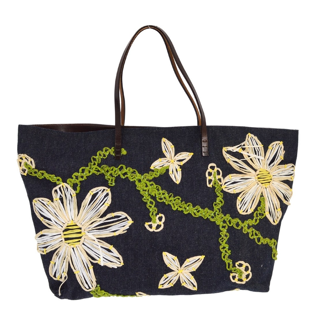 Fendi Roll Medium Tote Navy Denim Floral Double Handle Bag (1 of 6)