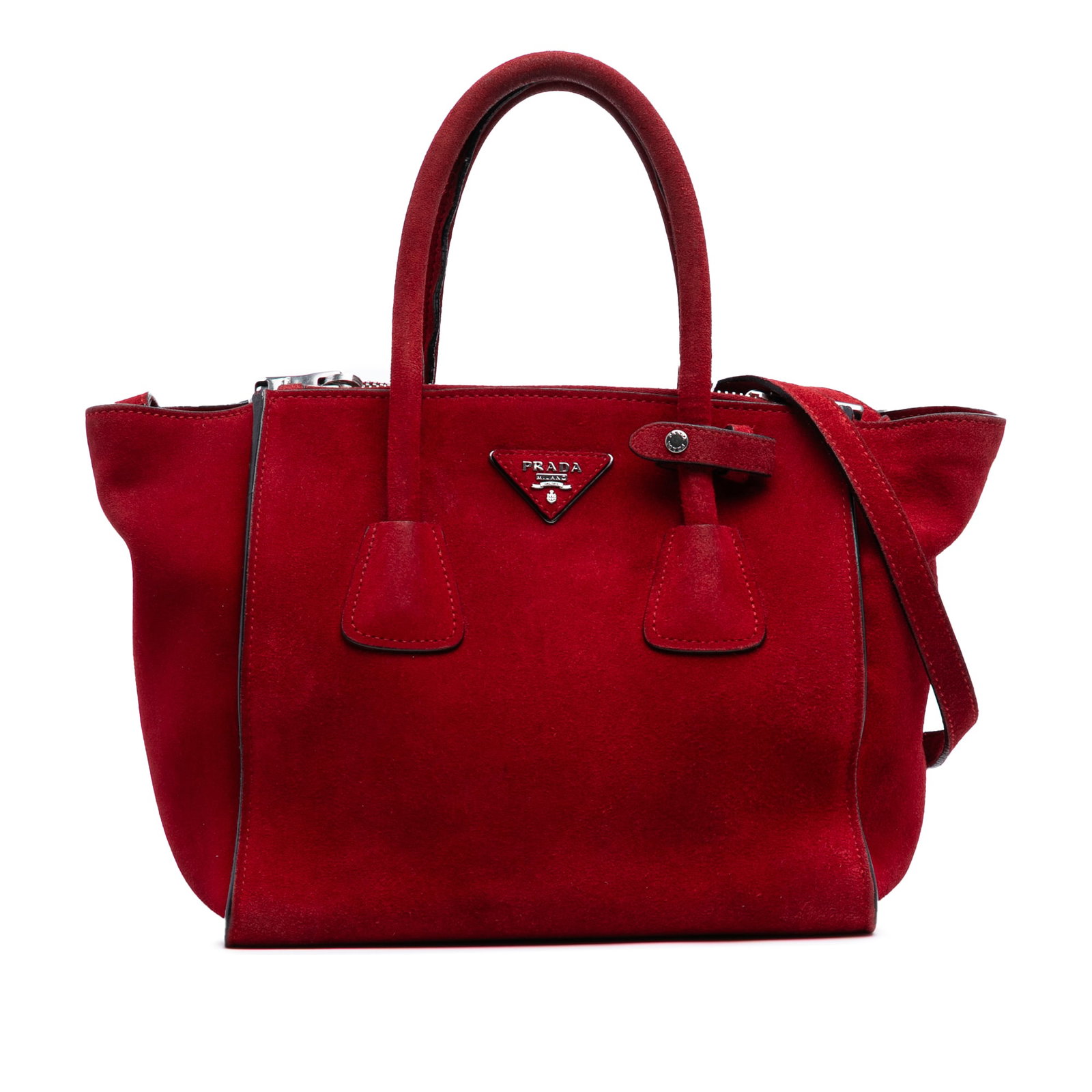 Prada Small Scamosciato Twin Pocket Satchel Red Leather Italy (1 of 7)