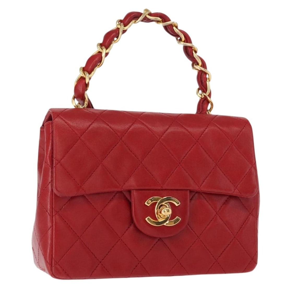 CHANEL Mini Matelasse 17 Hand Bag Red Lambskin Gold CC Auth (1 of 18)