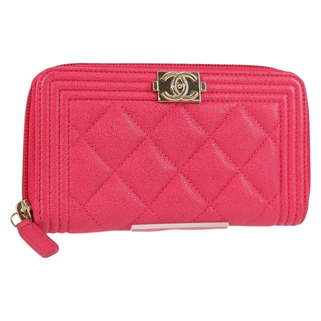Pink Chanel Boy Compact Women's Wallet with Metal Fittings (1 of 1)