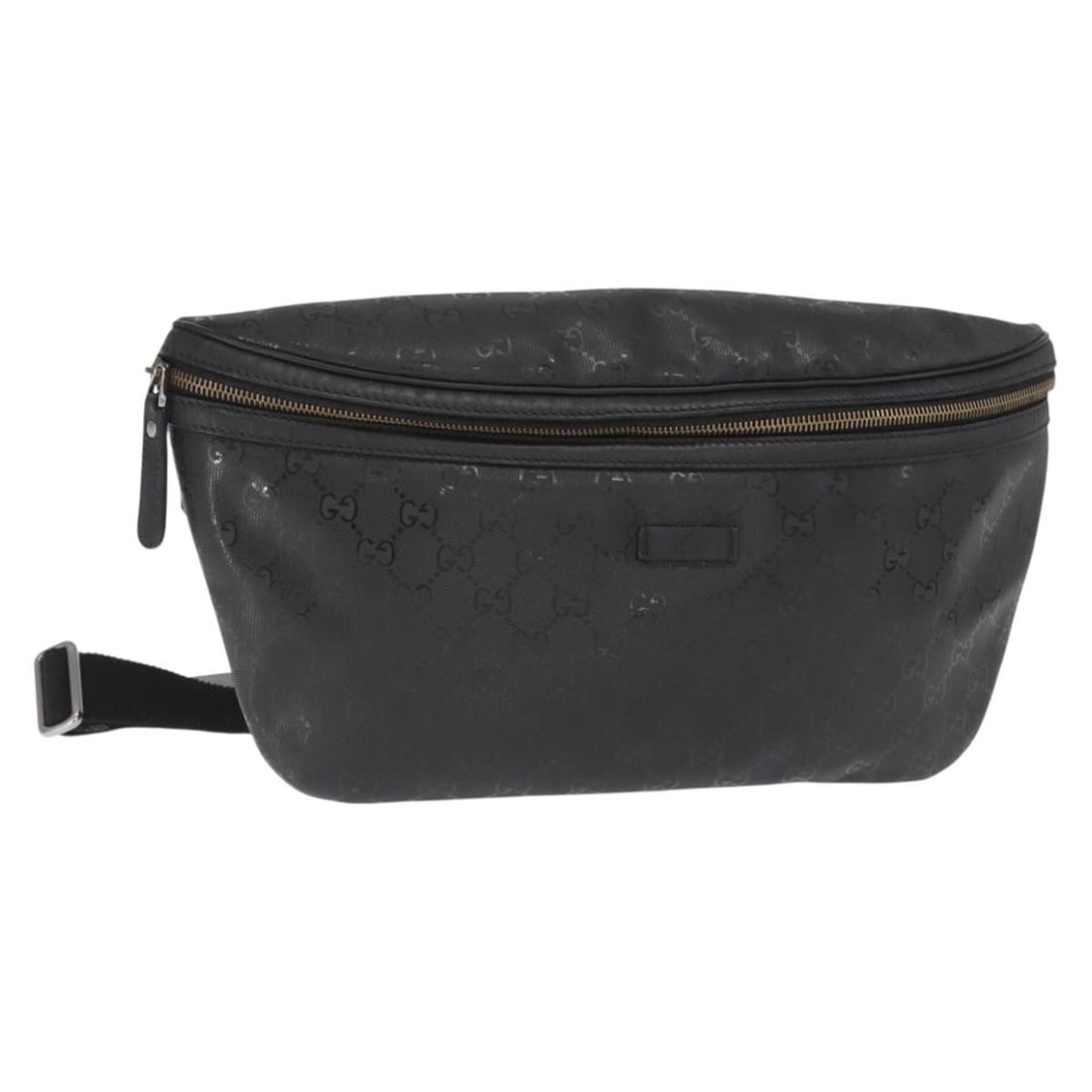 Black Gucci Waist Bag with Adjustable Strap: Black Gucci Waist Bag with Adjustable Strap This pre-owned Gucci belt bag in black is designed for female use and is in very good condition. It features slight rubbing on the surface, shoulder strap,