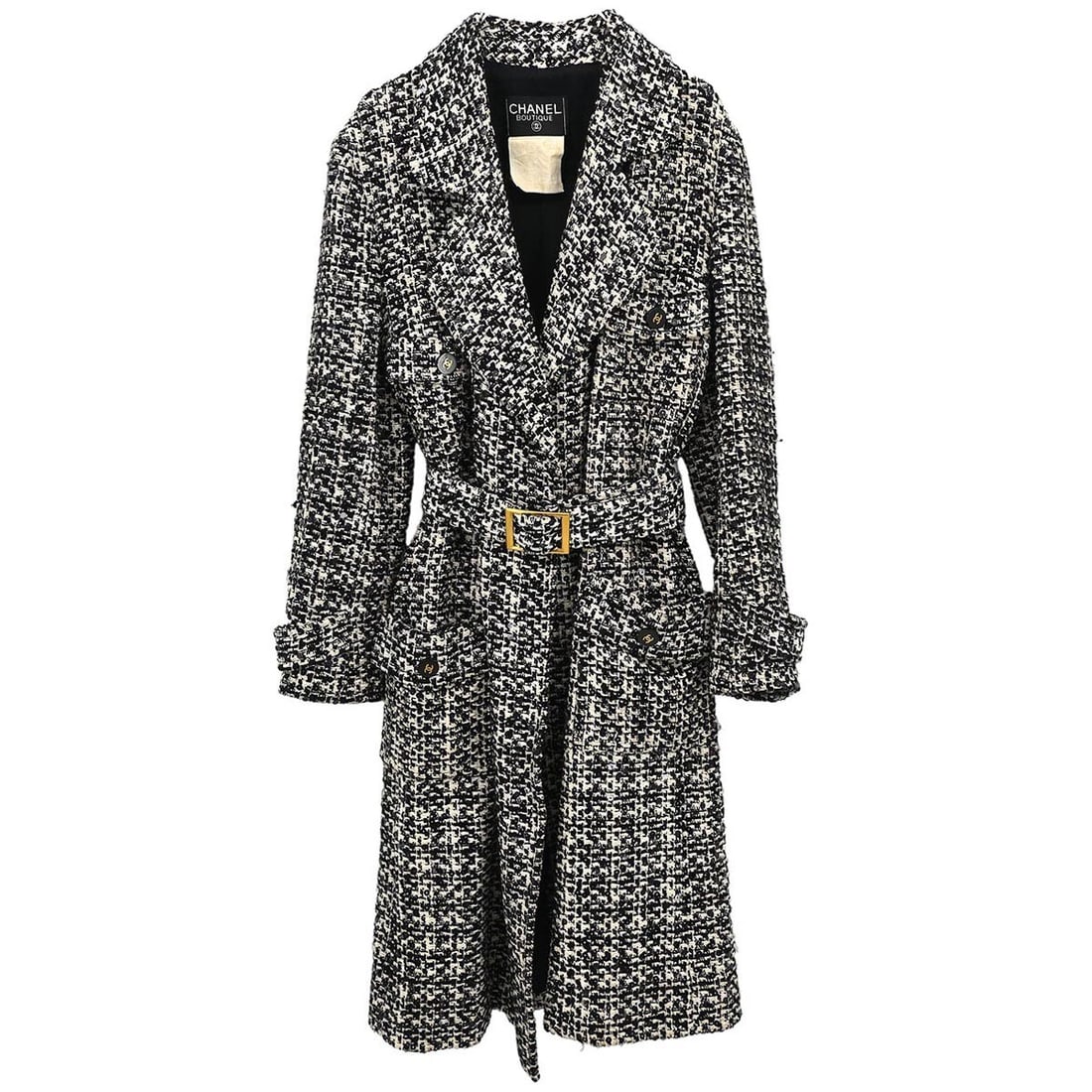 Vintage Chanel Black Long Overcoat with Belt and Collared Design (1 of 10)