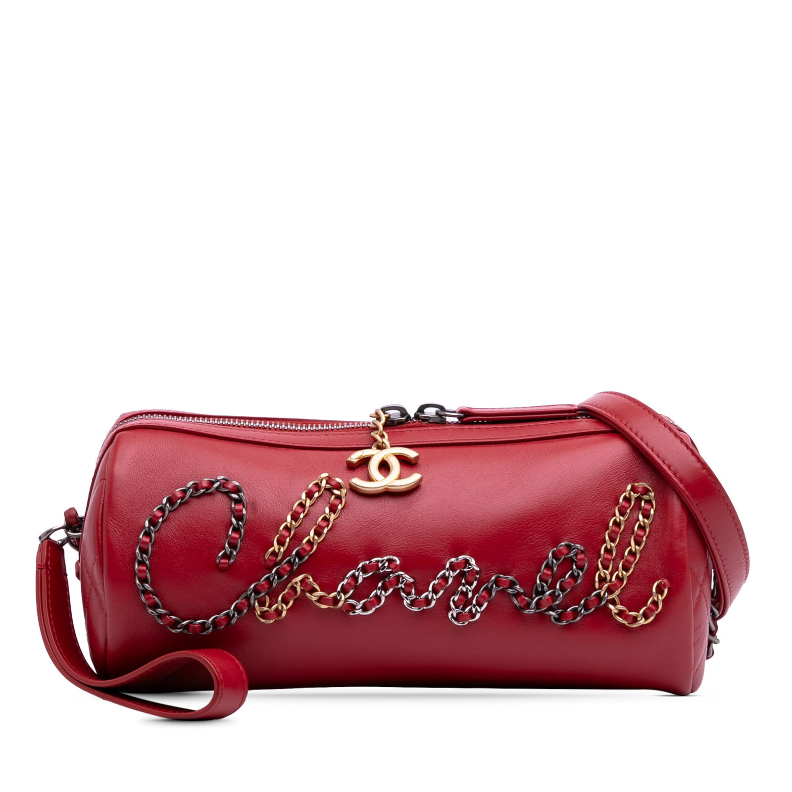 Chanel Red Calfskin Signature Chain 20s Bowling Crossbody Bag (1 of 12)