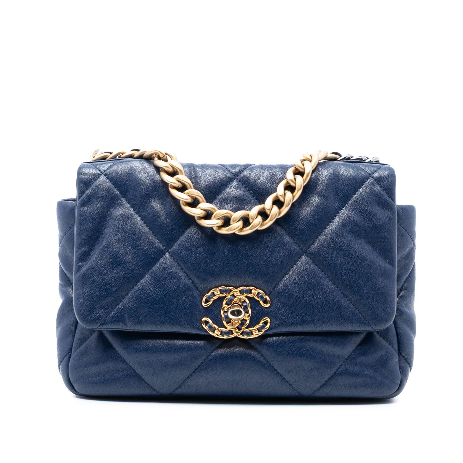 Blue Chanel 19 Medium Quilted Lambskin Flap Bag with Gold Chain (1 of 7)