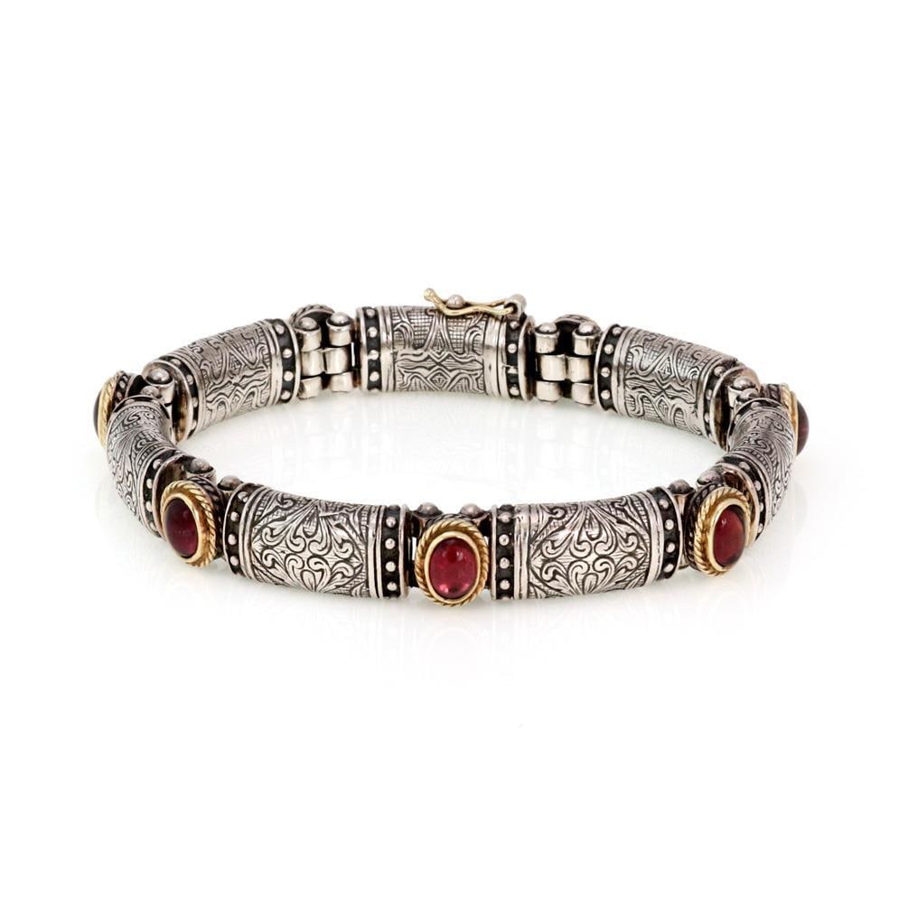 Konstantino 925 Silver 18k Gold Pink Tourmaline Bar Bracelet: Konstantino 925 Silver 18k Gold Pink Tourmaline Bar Bracelet This exquisite bracelet from Konstantino showcases a stunning design, meticulously crafted from sterling silver and accented with 18k yello