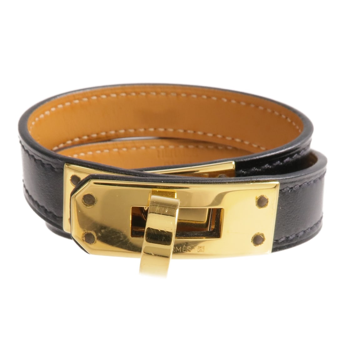 Hermes Kelly Double Tour Black Calf Leather Bracelet with Gold Hardware (1 of 11)