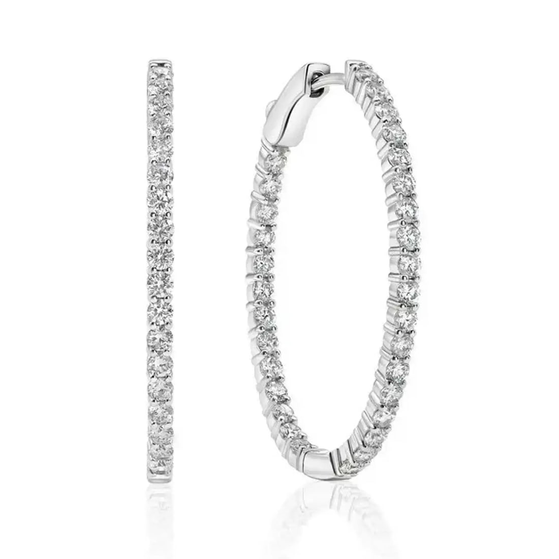 Rachel Koen 14K White Gold Lab Grown Diamond Oval Hoop Earrings 1.62Ctw: Rachel Koen 14K White Gold Lab Grown Diamond Oval Hoop Earrings 1.62Ctw Elevate your jewelry collection with these exquisite lab-grown diamond inside out oval hoop earrings, crafted in fine 14K white