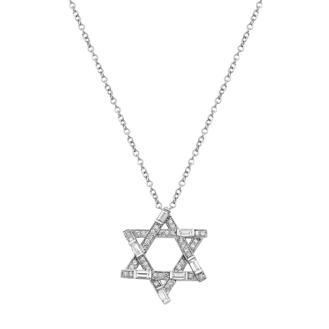 Rachel Koen 14K White Gold Star David Pendant Necklace 0.82Cttw Diamonds (1 of 6)