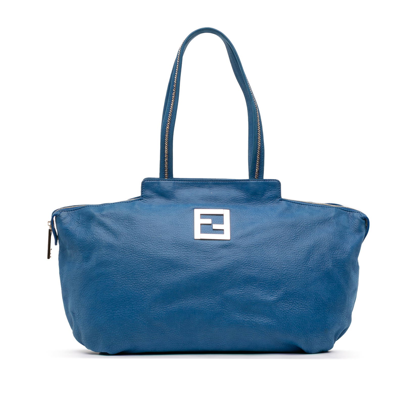 Fendi Medium FF Nubuck Chains Tote Blue Leather Bag (1 of 12)