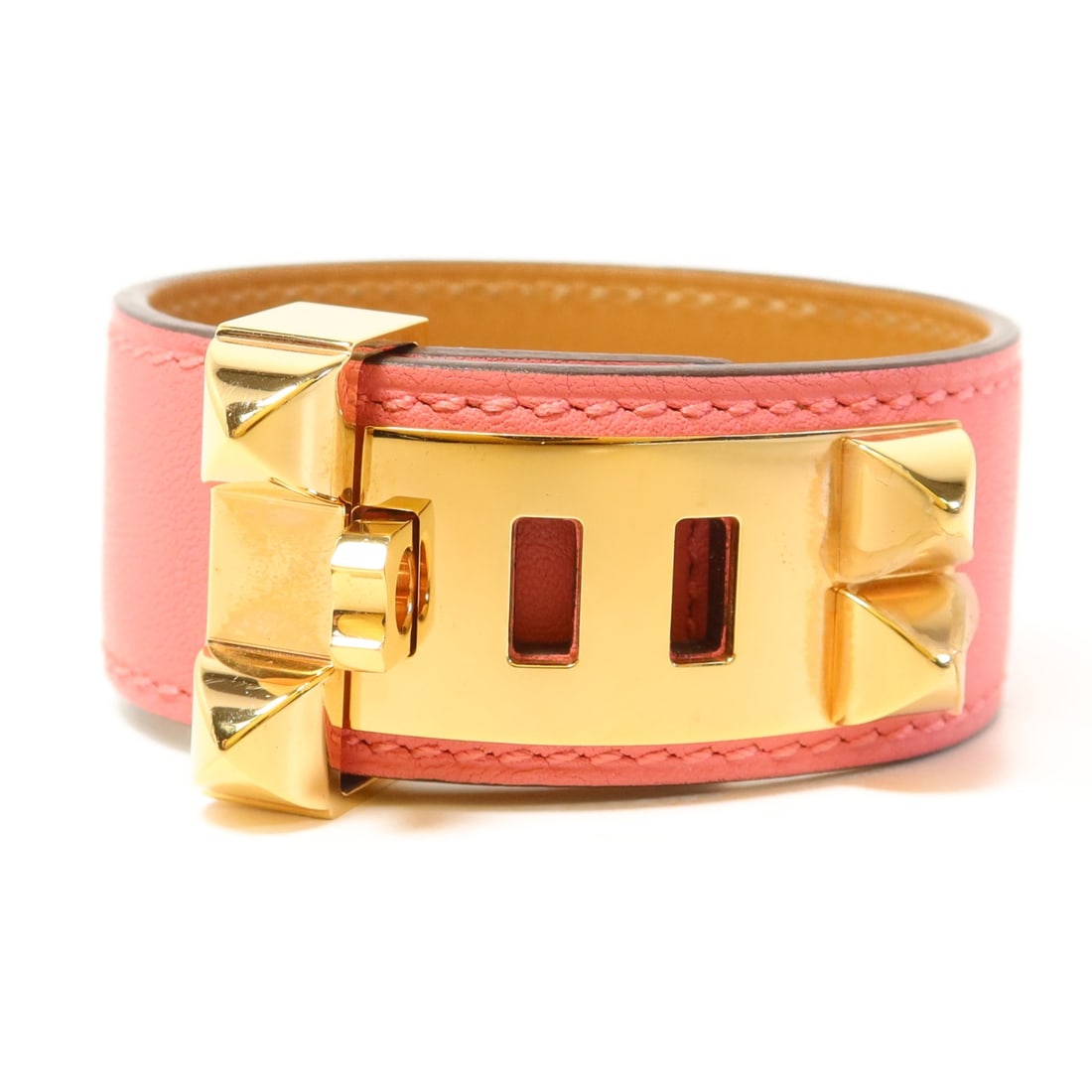 HERMES Collier De Chien Bangle Pink Calfskin Leather (1 of 16)