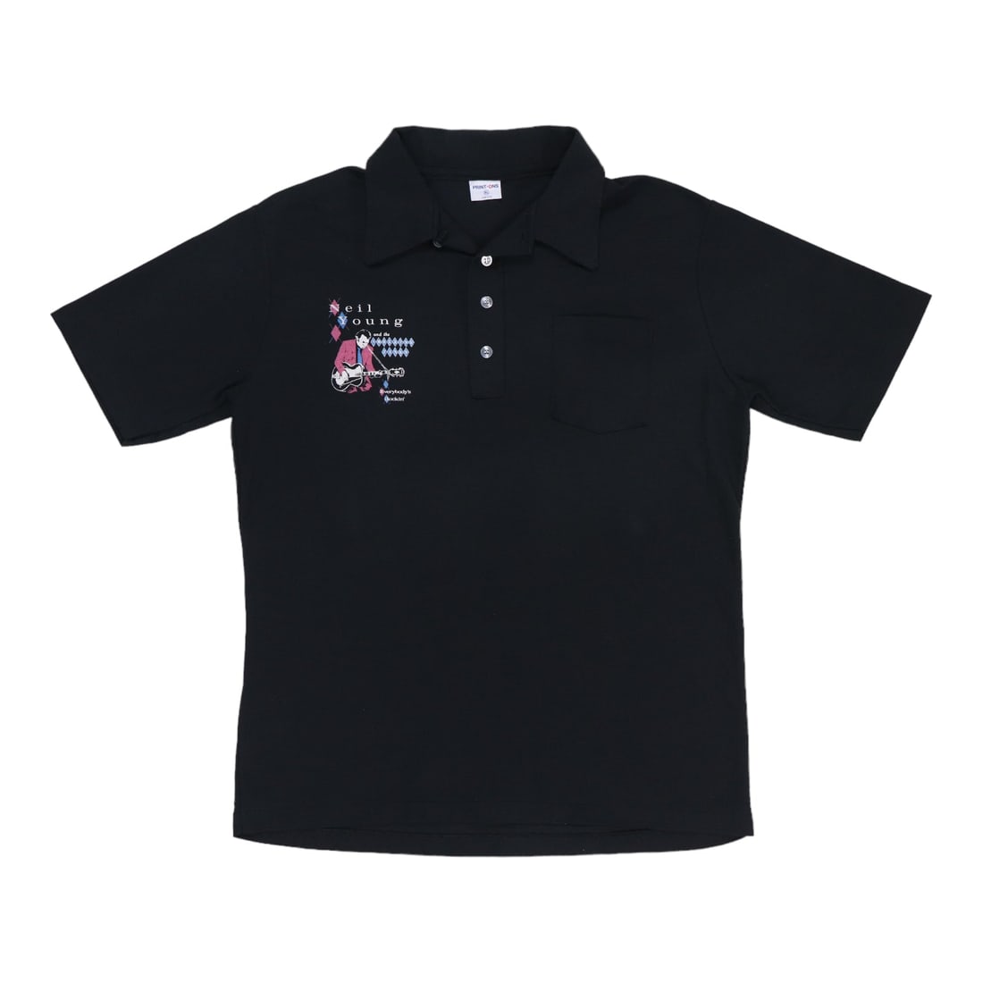 1983 Neil Young Everybody's Rockin Vintage Crew Polo Shirt Black (1 of 4)