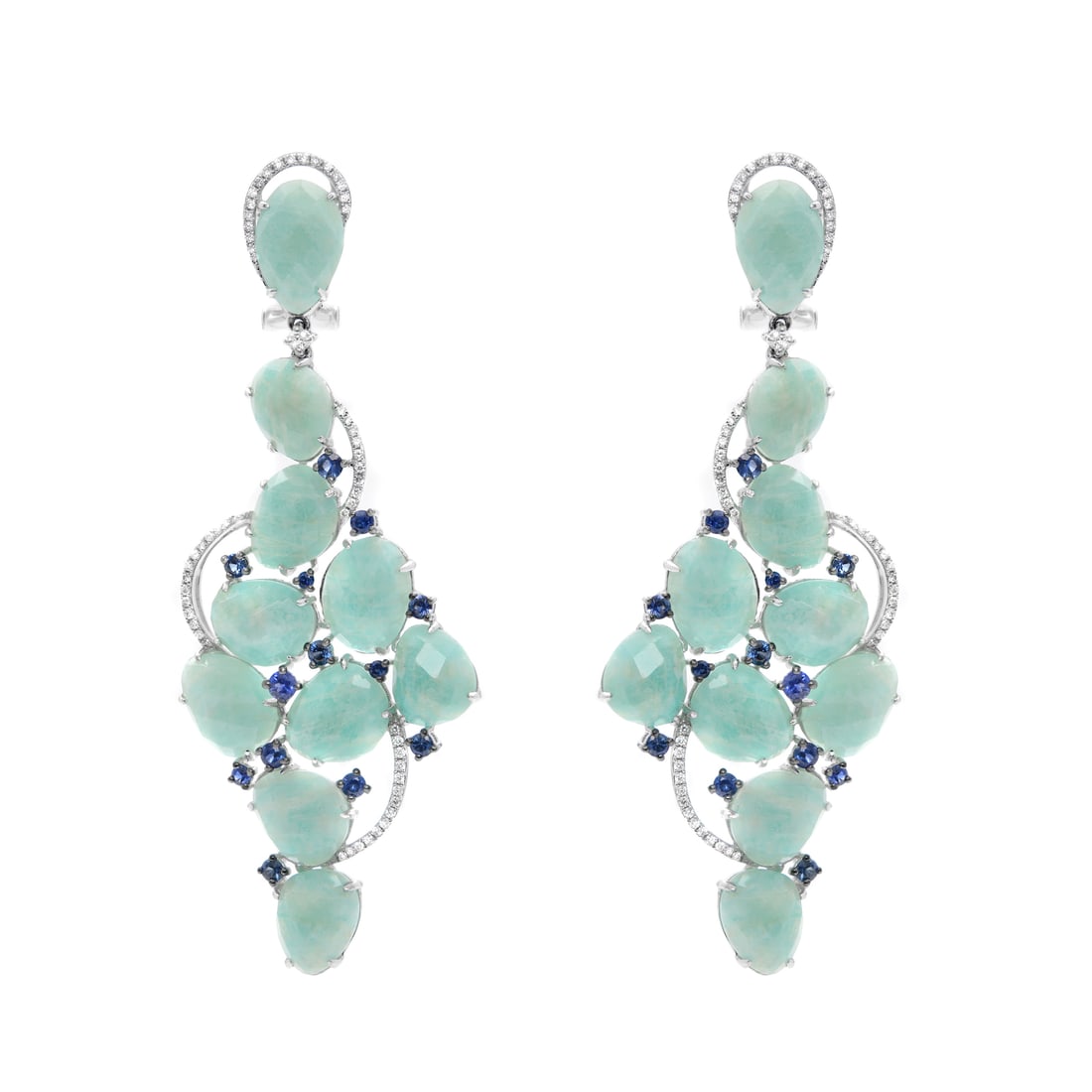 Rachel Koen 14K White Gold Amazonite Blue Sapphire Diamond Drop Earrings (1 of 6)