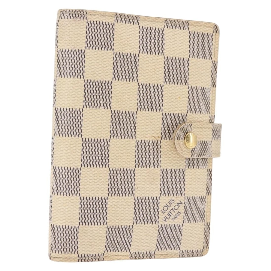 Beige Agenda Cover by Louis Vuitton: Beige Agenda Cover by Louis Vuitton This Louis Vuitton agenda cover in beige offers both functionality and style. It is pre-owned and shows signs of use, including rubbing and stains on the surface, s