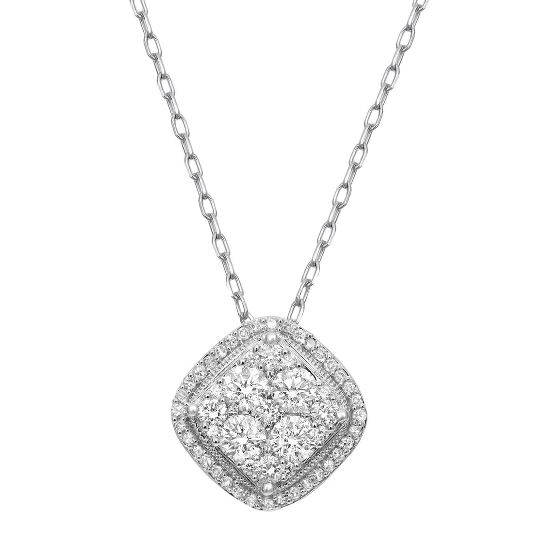 Rachel Koen 0.61ctw Diamond Square Pendant Necklace 14K White Gold (1 of 6)