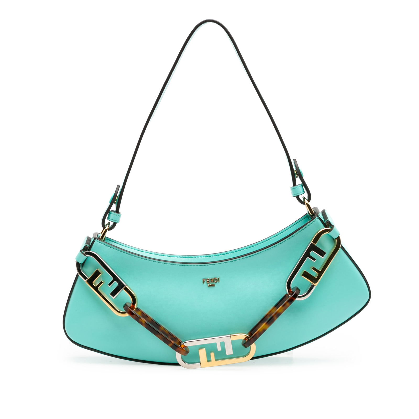 Fendi Leather OLock Swing Satchel Blue Italy with Chain Handle (1 of 9)