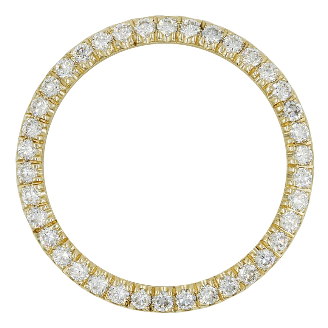 Rolex 41mm Custom 14K Yellow Gold Diamond Bezel 4.00cttw: Rolex 41mm Custom 14K Yellow Gold Diamond Bezel 4.00cttw Elevate your Rolex watch with this stunning 41mm custom-made bezel, crafted from 14K yellow gold and adorned with exquisite round diamonds. Des