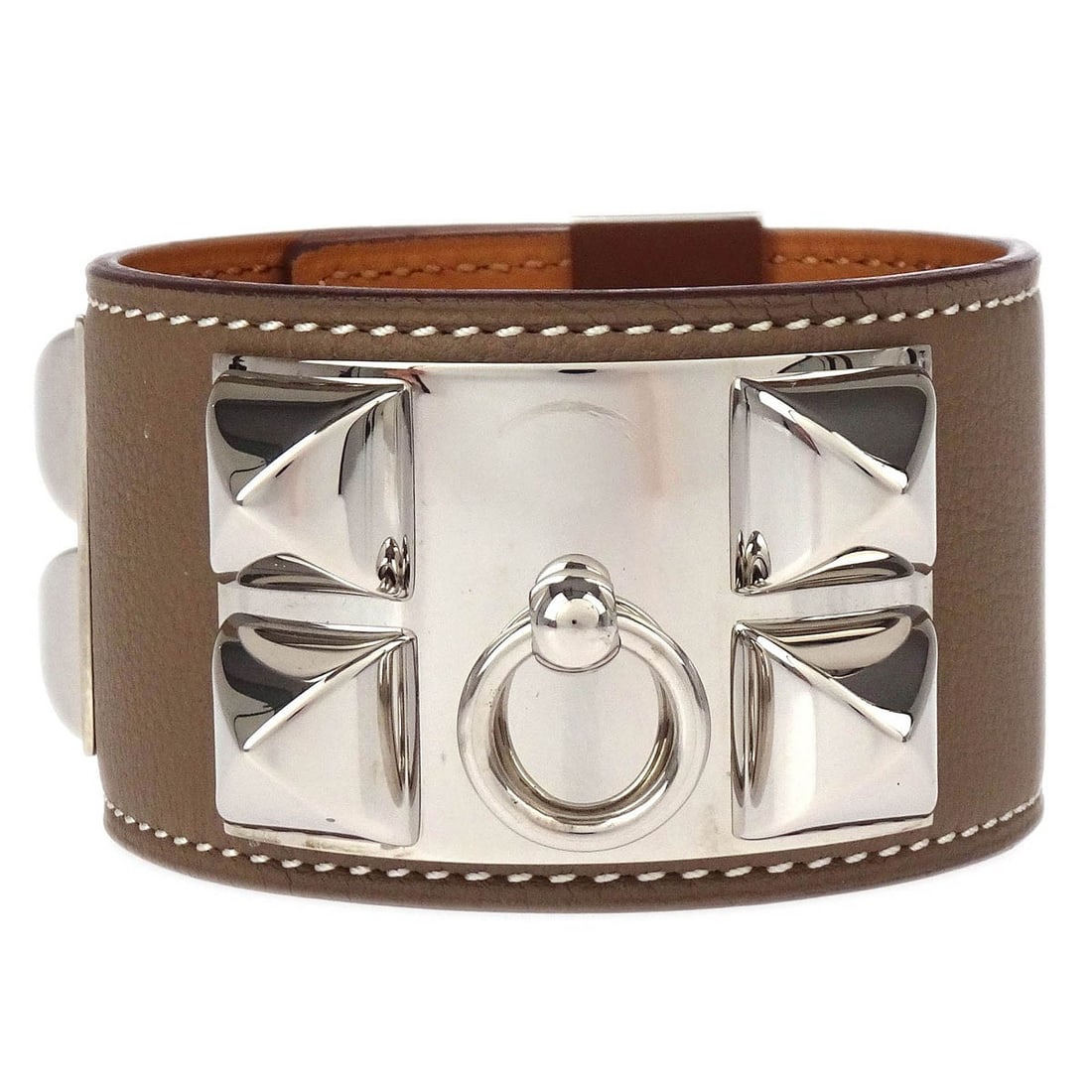 Gray Collier de Chien Bracelet by Hermes: Gray Collier de Chien Bracelet by Hermes This Hermes Collier de Chien bracelet is crafted in a stylish gray tone and designed for women. It remains in very good condition with only minor scuffs and no