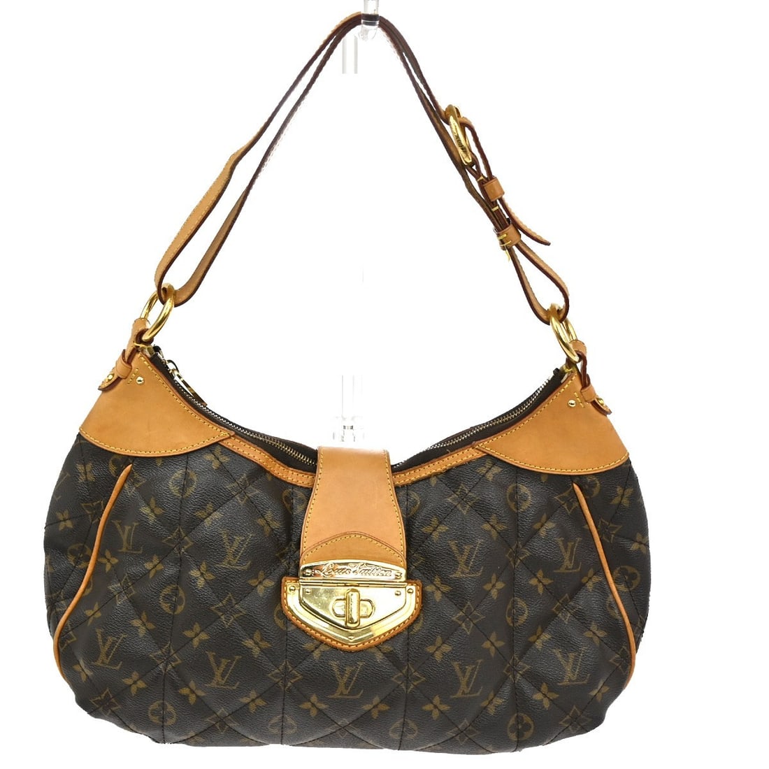 Louis Vuitton City Shoulder Bag Brown Canvas Large: Louis Vuitton City Shoulder Bag Brown Canvas Large This Louis Vuitton City shoulder bag in brown is crafted for women and features a spacious interior. The bag shows signs of use, including scuffs, di