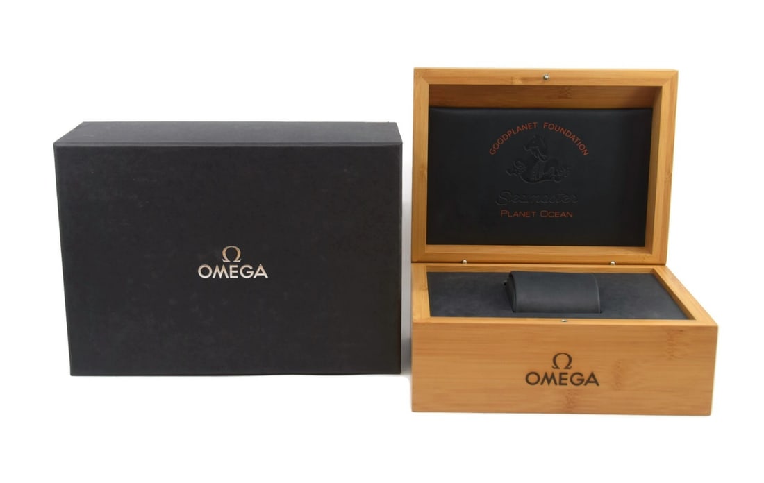 Authentic Omega Seamaster Planet Ocean Wood Watch Presentation Box: Authentic Omega Seamaster Planet Ocean Wood Watch Presentation Box This elegant Omega Seamaster Planet Ocean Wood Watch Box is designed to showcase your timepiece in style. Crafted from quality wood,