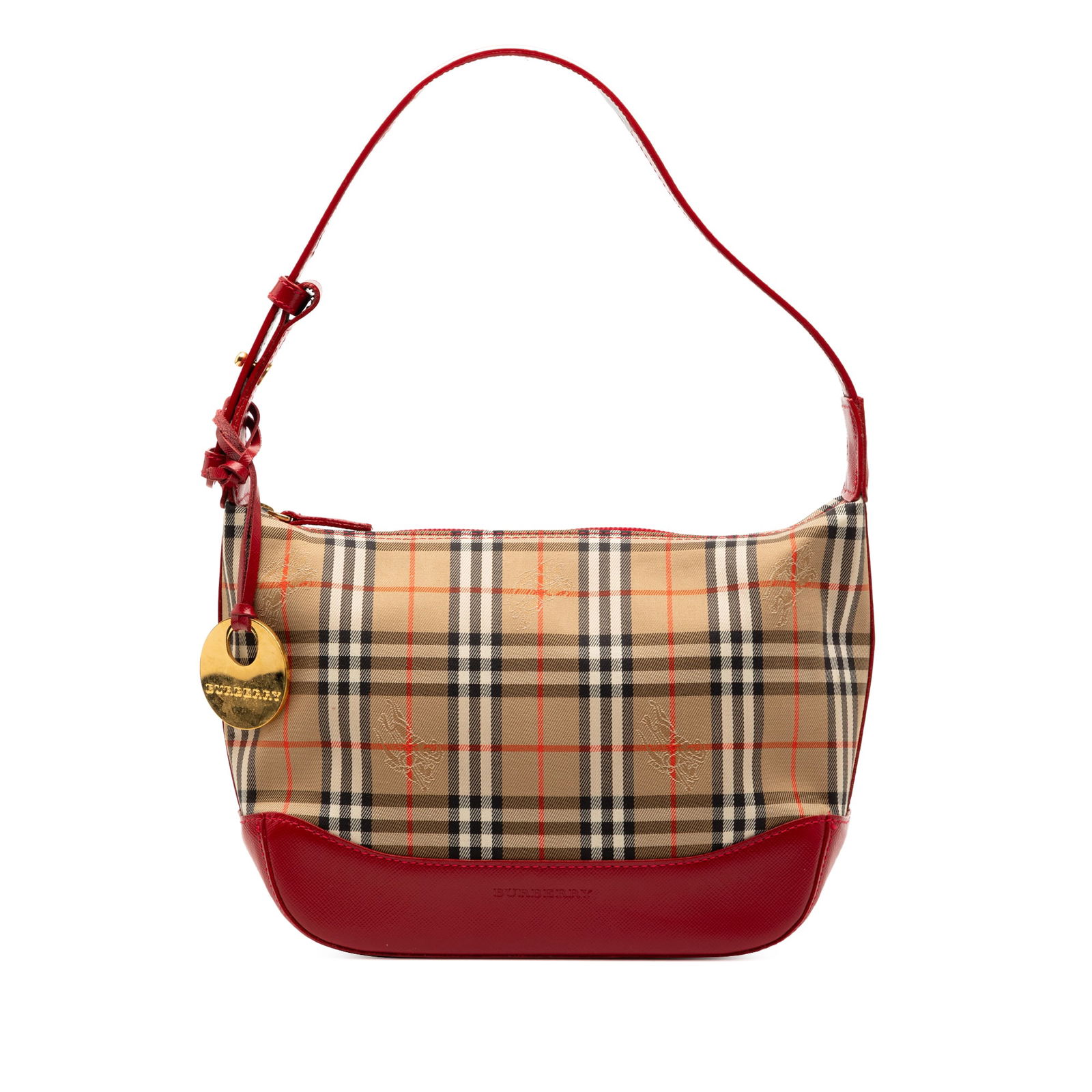 Shoulder Bag in Haymarket Check Canvas with Leather Trim by Burberry: Shoulder Bag in Haymarket Check Canvas with Leather Trim by Burberry This Burberry Haymarket Check shoulder bag features a signature check canvas body with leather trim. The bag includes an adjustable