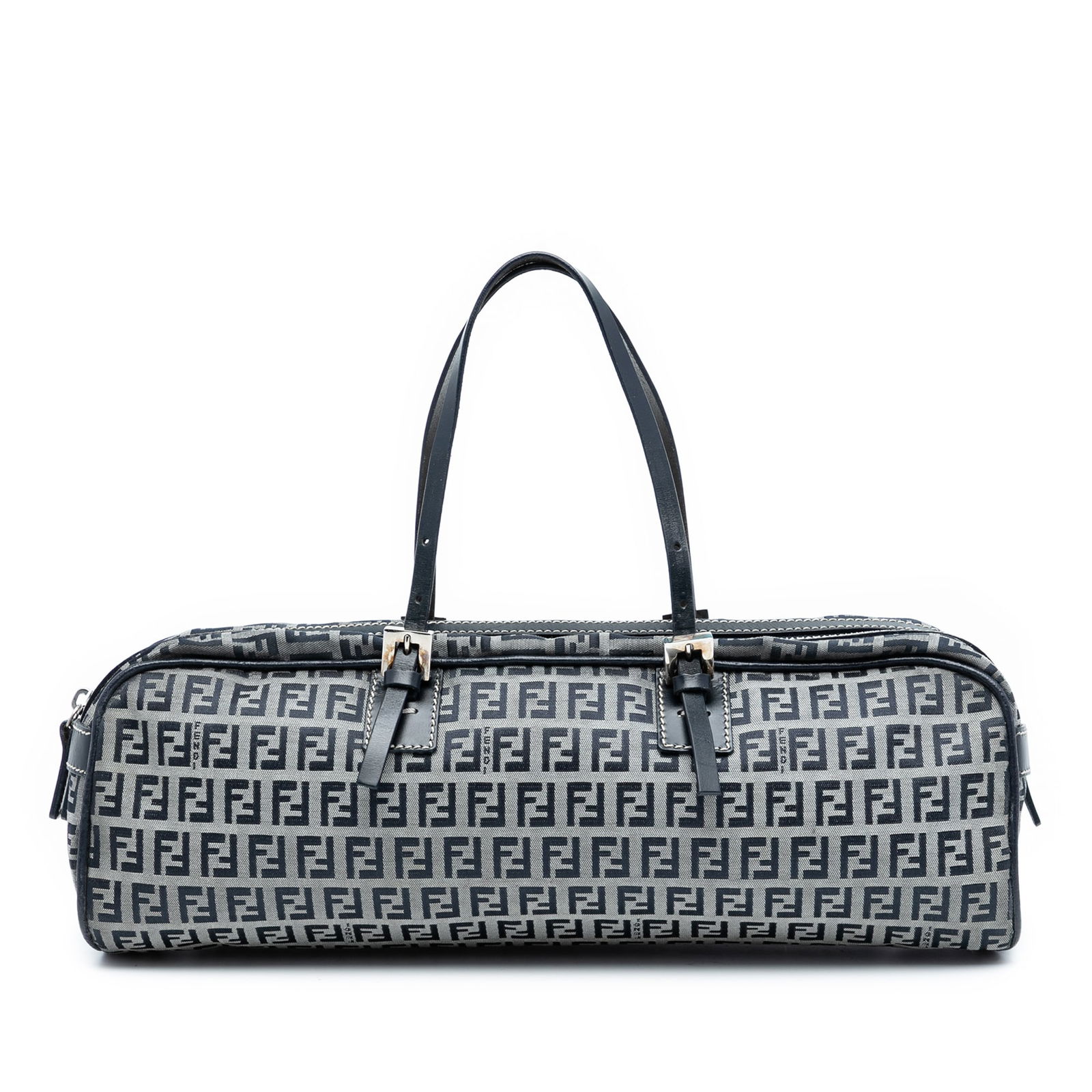 Gray Fendi Zucchino Canvas Tote with Leather Trim and Top Zip: Gray Fendi Zucchino Canvas Tote with Leather Trim and Top Zip This Fendi Zucchino Canvas Handbag features a canvas body accented with leather trim, flat leather handles, a top zip closure, and both in