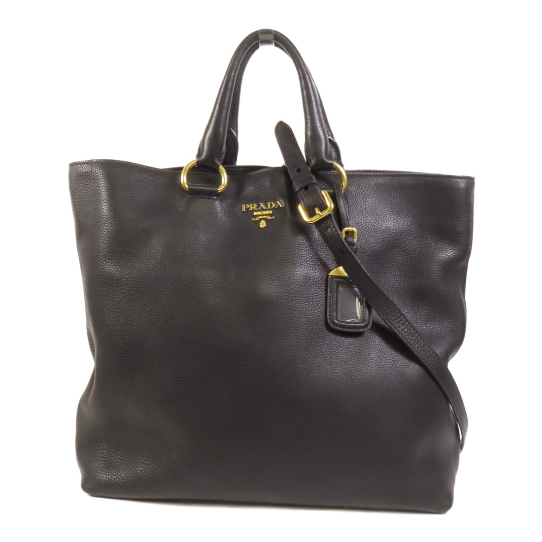 PRADA 2way Shoulder Tote Bag Black Calfskin Leather (1 of 18)