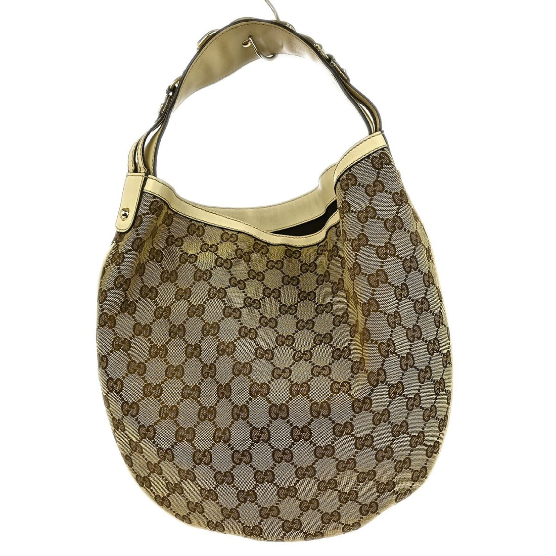 Gucci Beige GG Horsebit Vintage Hobo Bag 170013 001364: Gucci Beige GG Horsebit Vintage Hobo Bag 170013 001364 This stylish Gucci Beige GG Horsebit Hobo Bag is an exquisite blend of luxury and functionality. Crafted from high-quality leather, this vintage