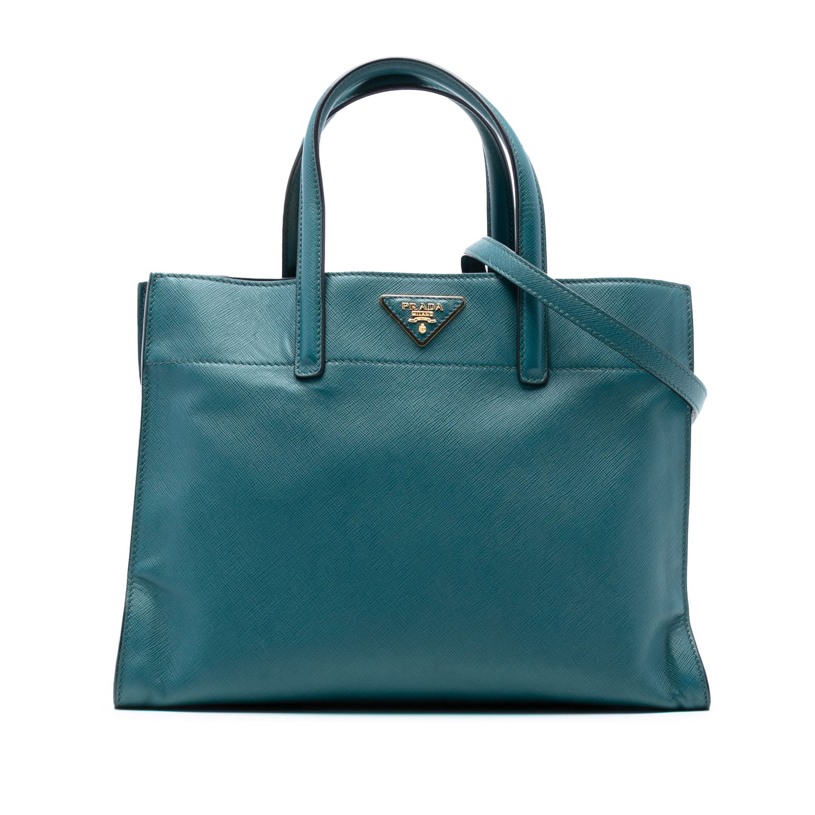 Prada Saffiano Soft Triple Pocket Tote Blue Leather Bag (1 of 6)