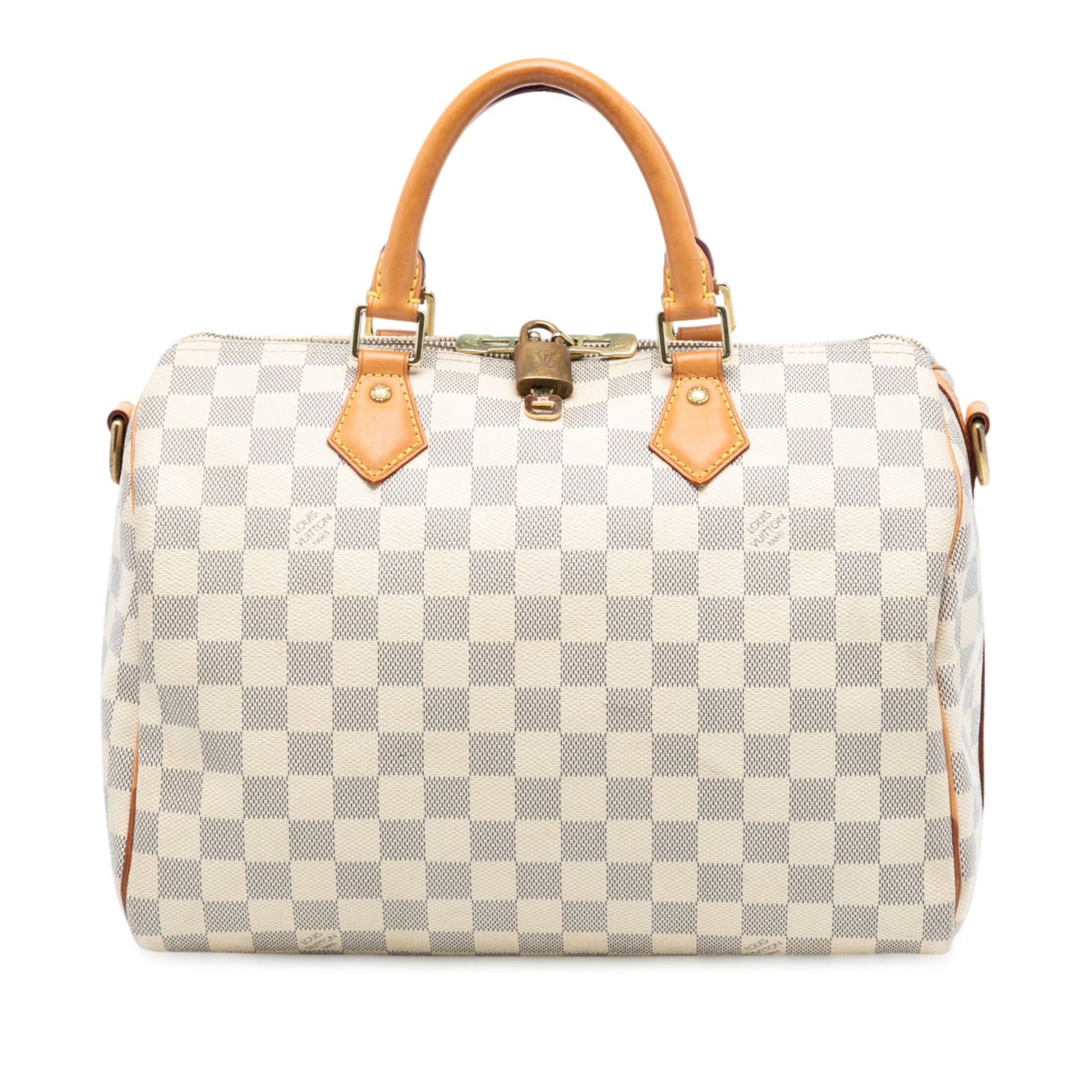 Louis Vuitton Speedy Bandouliere 30 Damier Azur Canvas Handbag: Louis Vuitton Speedy Bandouliere 30 Damier Azur Canvas Handbag This Louis Vuitton Damier Azur Speedy Bandouliere 30 features a damier azur canvas body with vachetta leather trim, rolled vachetta leath
