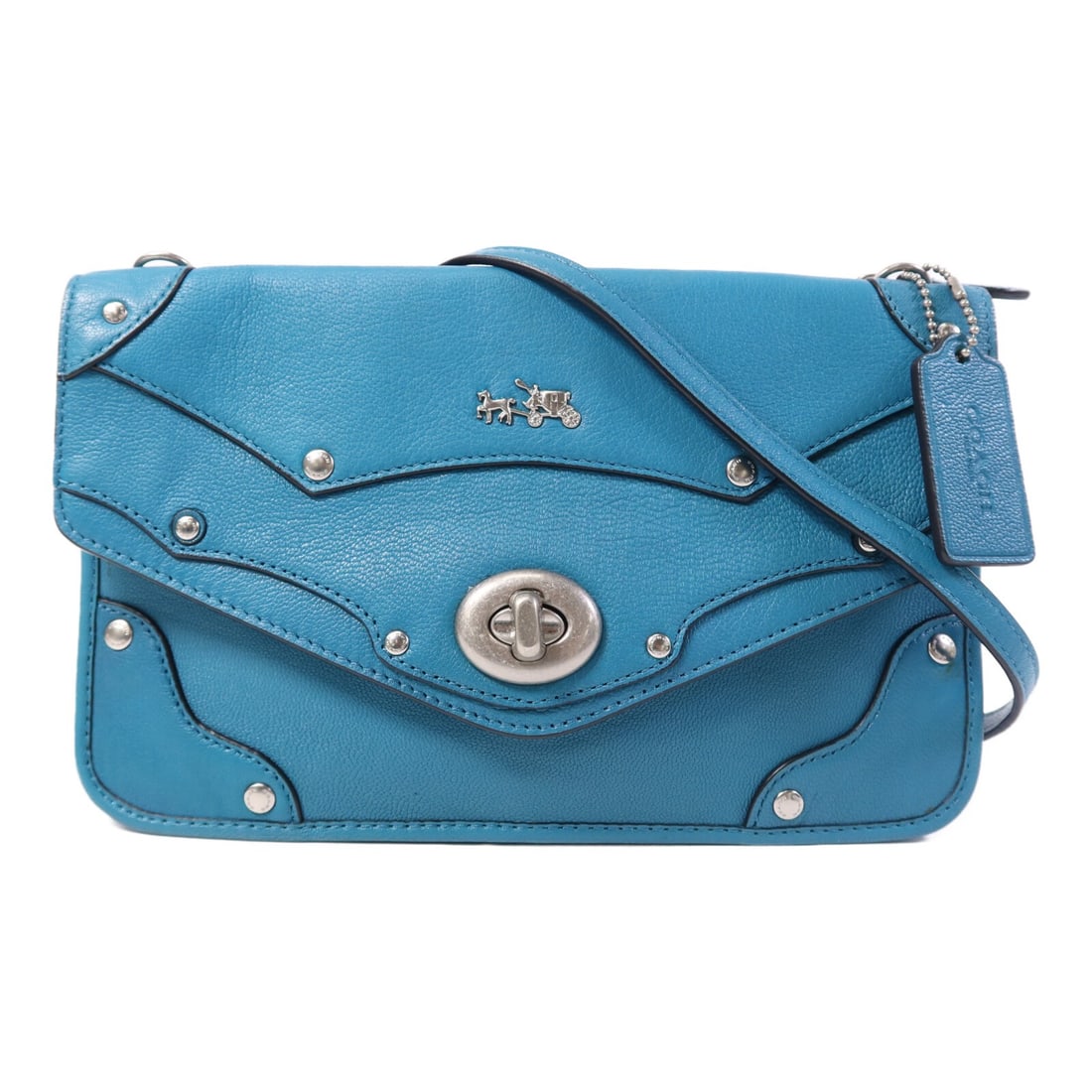 Blue Calfskin COACH Shoulder Bag with Silver Hardware (1 of 15)