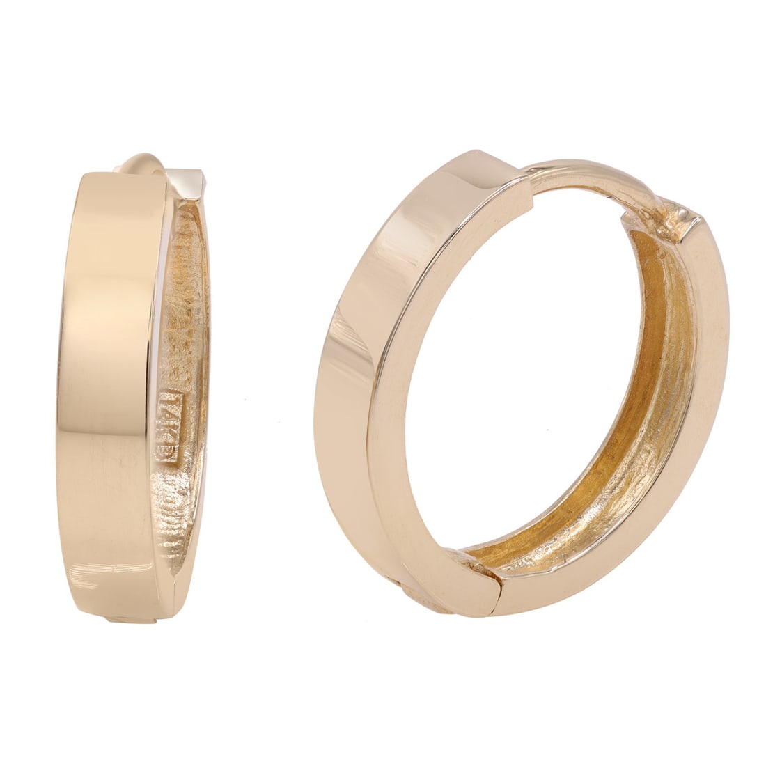 Rachel Koen 14K Yellow Gold Small Huggie Earrings 13mm Engraved: Rachel Koen 14K Yellow Gold Small Huggie Earrings 13mm Engraved Elevate your everyday style with these classic small huggie earrings from Rachel Koen, crafted in solid 14K yellow gold. These elegant e
