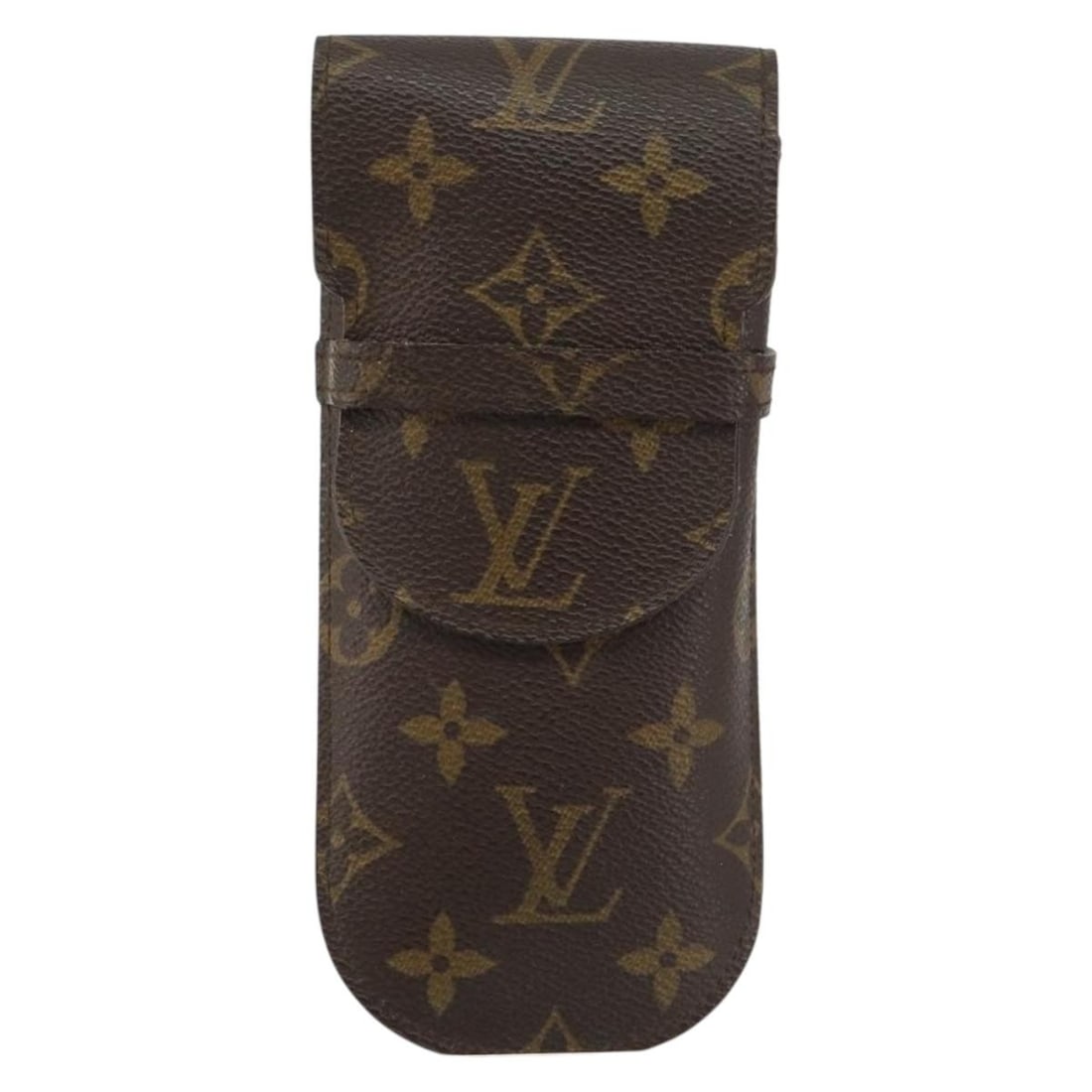 Brown Eyeglass Holder by Louis Vuitton: Brown Eyeglass Holder by Louis Vuitton This pre-owned Louis Vuitton glasses case features a brown exterior and is designed for female use. It shows signs of use, including surface rubbing and slight s
