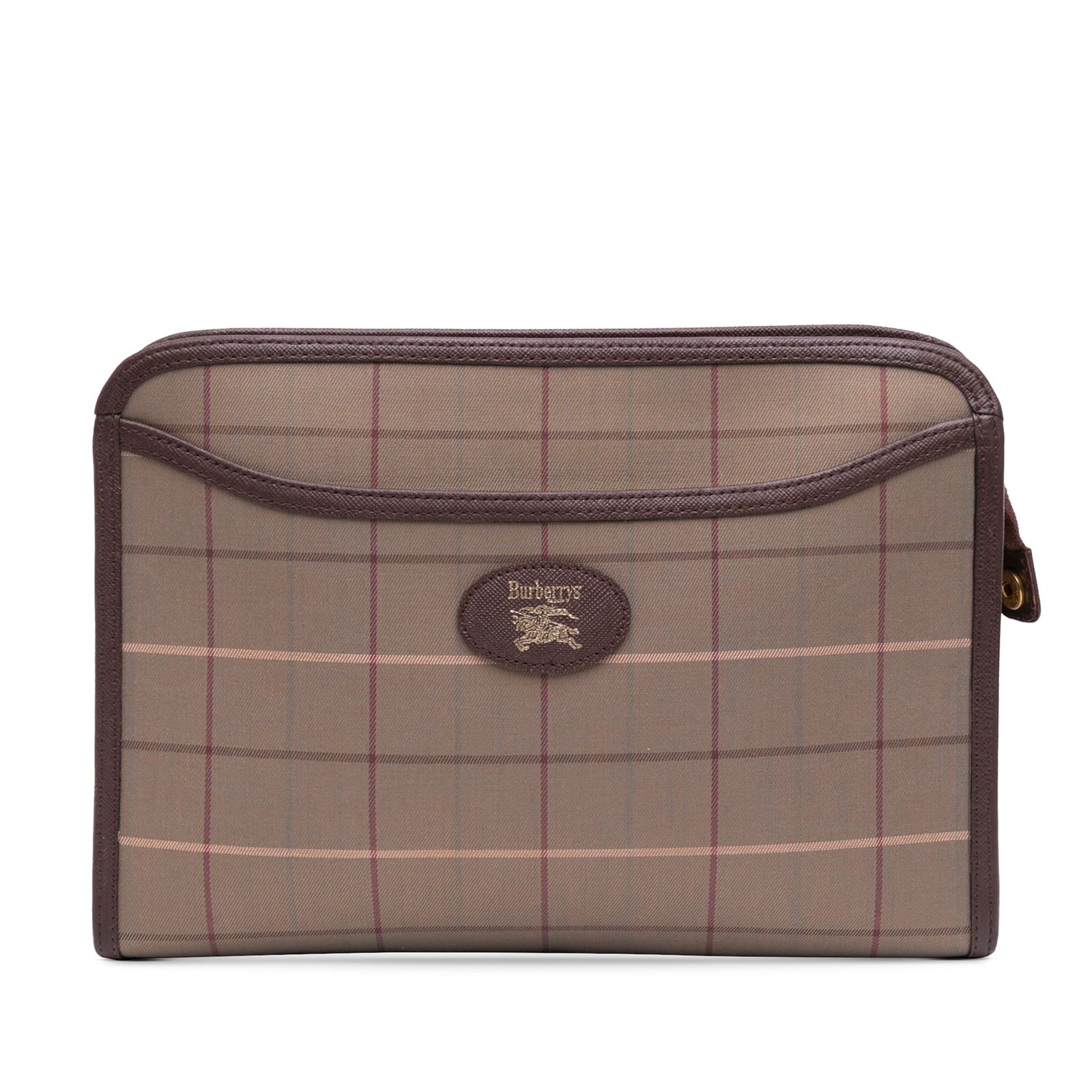 Burberry Vintage Check Canvas Clutch Brown Fabric Handbag: Burberry Vintage Check Canvas Clutch Brown Fabric Handbag This Burberry Vintage Check Canvas Clutch is a stylish accessory crafted with a durable canvas body complemented by leather trim. It features