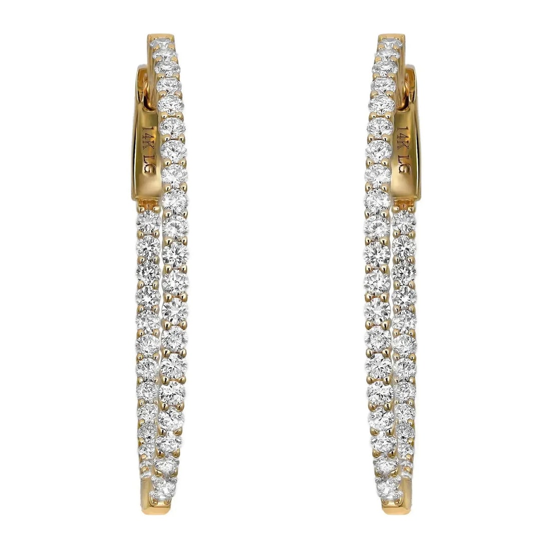 Rachel Koen 14K Yellow Gold Oval Hoop Earrings 1.72Cttw Lab Grown Diamonds: Rachel Koen 14K Yellow Gold Oval Hoop Earrings 1.72Cttw Lab Grown Diamonds These exquisite oval hoop earrings are adorned with 50 round brilliant cut lab grown diamonds, showcasing a stunning total ca
