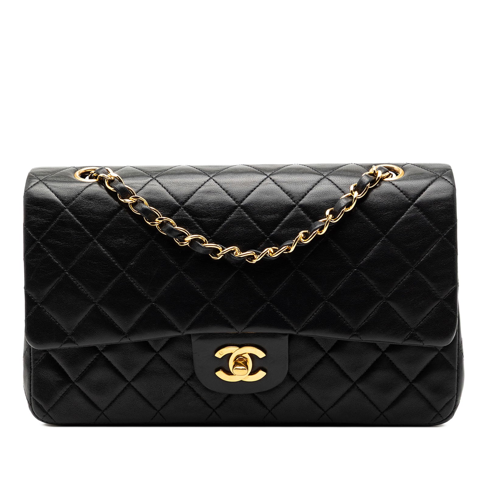 Black Chanel Medium Classic Lambskin Double Flap Shoulder Bag with Chain Strap (1 of 8)