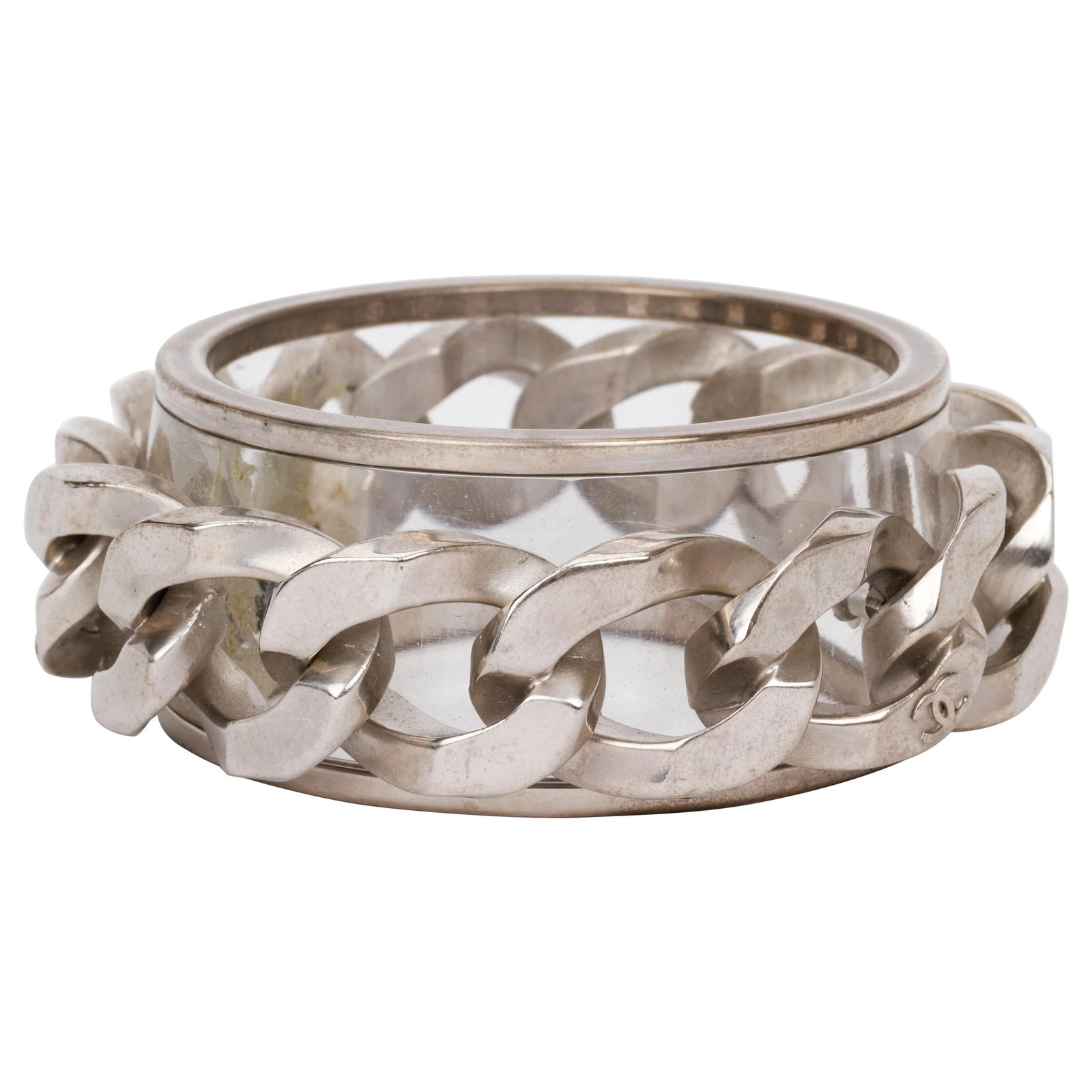 Chanel Oversized Silver Chain Link Lucite Bangle Bracelet 2019 with Box (1 of 5)