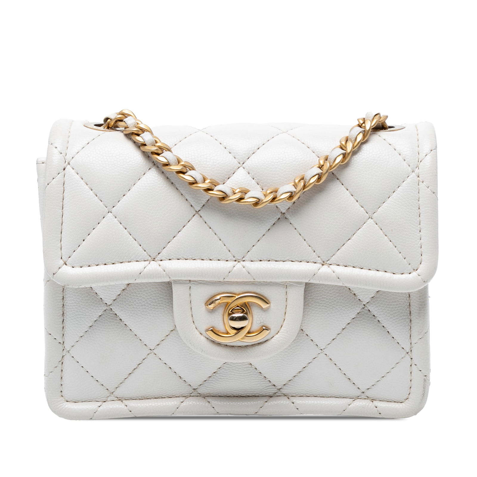 Chanel Mini Quilted Caviar Sweet Classic Flap White Crossbody Bag (1 of 7)