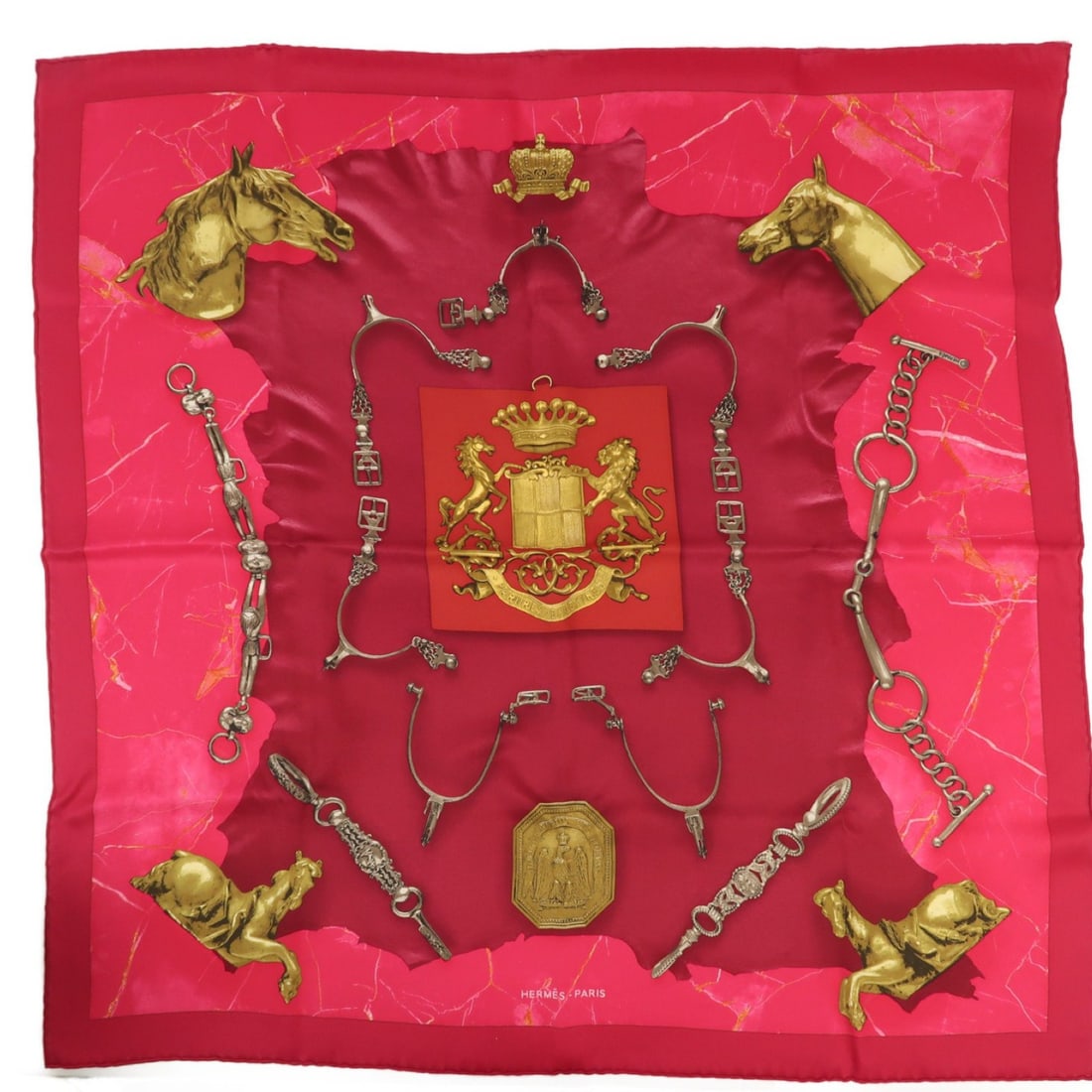 HERMES Red Silk Scarf 70x70 Made in France (1 of 8)