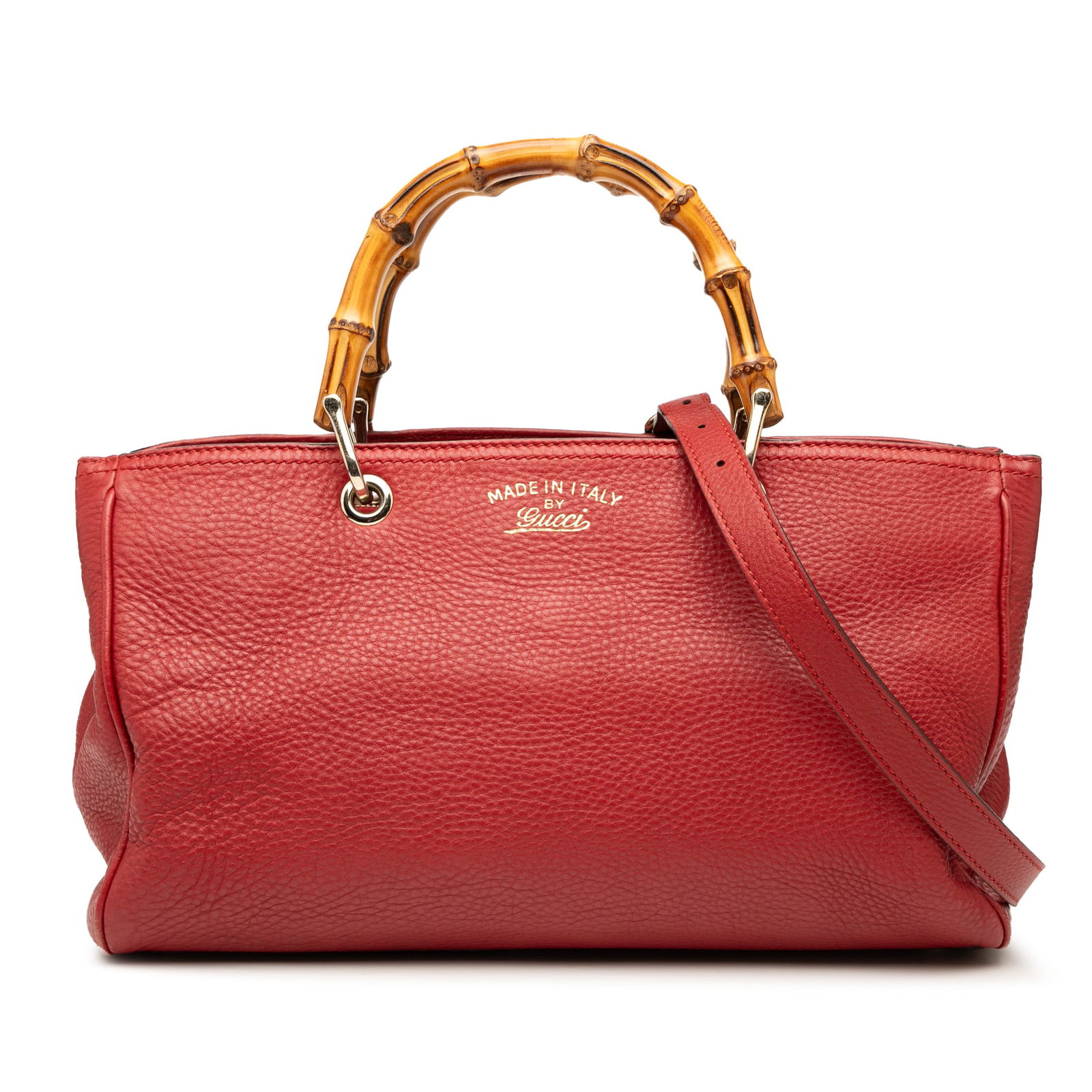 Gucci Medium Calfskin Bamboo Shopper Satchel Red Leather Bag (1 of 7)