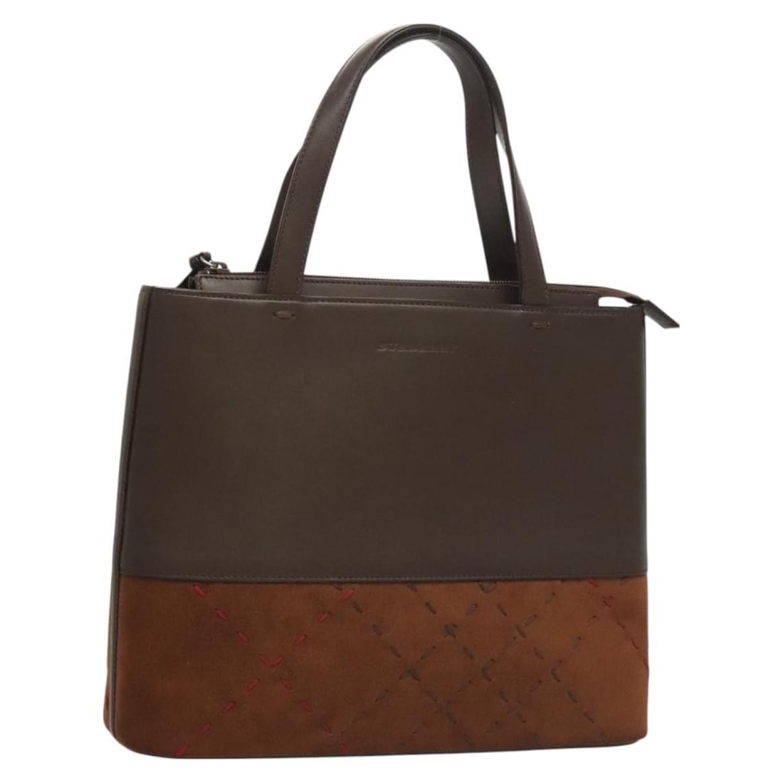 Burberry Brown Suede Hand Bag Model BA2670: Burberry Brown Suede Hand Bag Model BA2670 This elegant Burberry hand bag is crafted from high-quality suede leather in a rich brown color. With dimensions of approximately 11.4 inches in length, 9.4