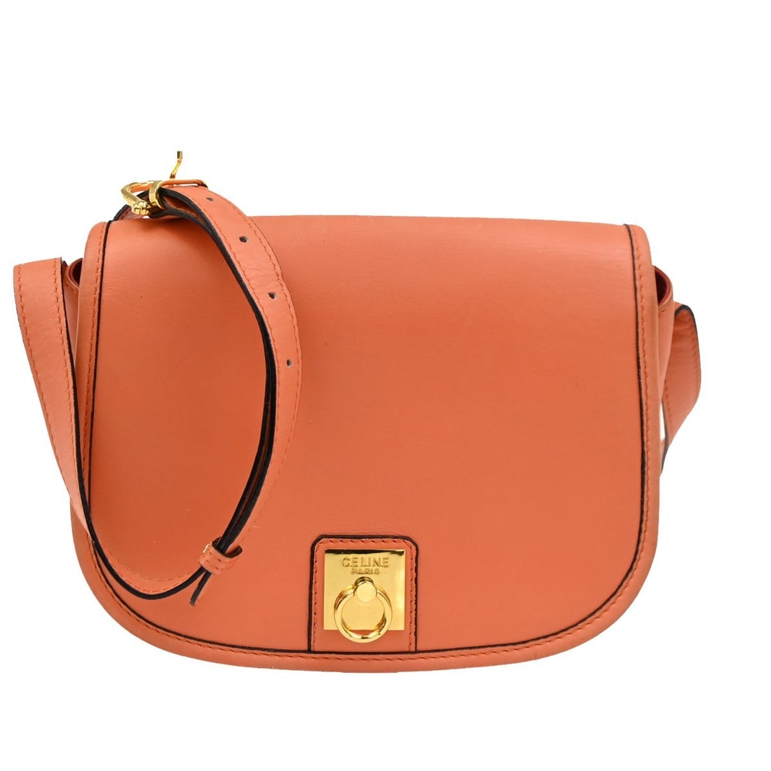 Vintage Celine Orange Flap Shoulder Bag for Women: Vintage Celine Orange Flap Shoulder Bag for Women This pre-owned Celine vintage flap shoulder bag in orange is designed for women and features a classic flap closure. The bag shows signs of use, inclu