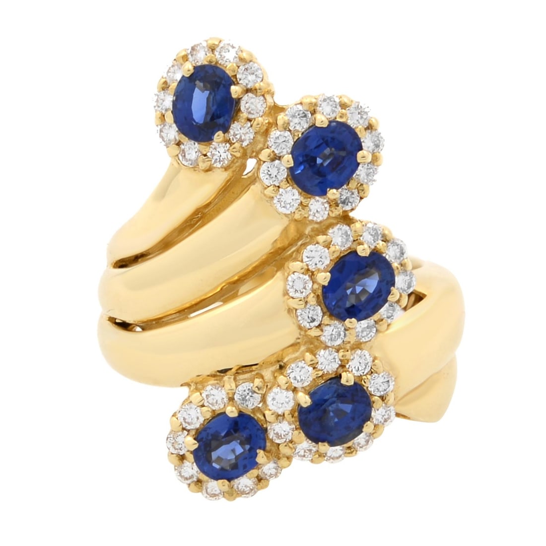 Rachel Koen 18K Yellow Gold Blue Sapphire Diamond Cocktail Ring Size 6 (1 of 5)