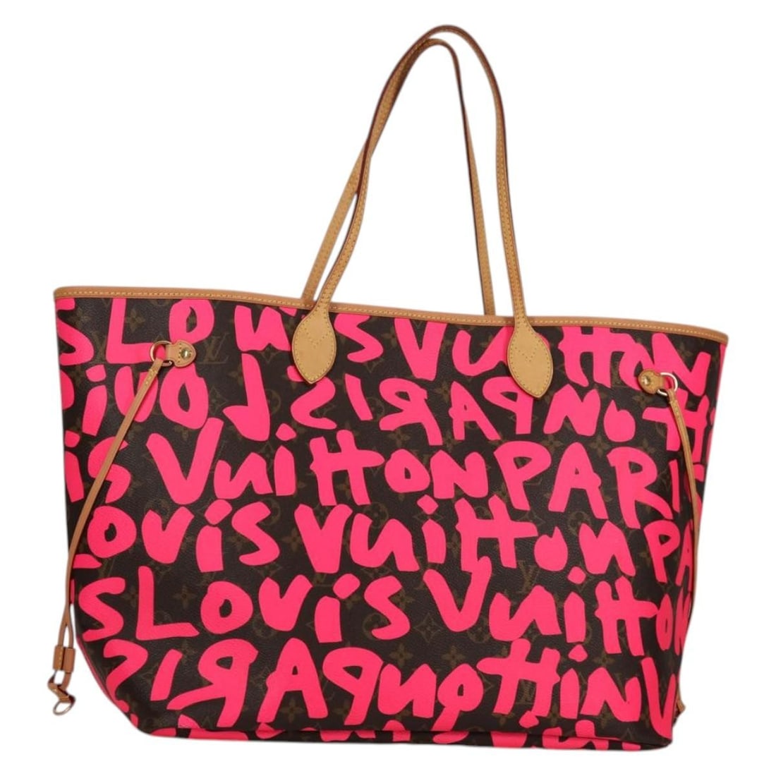 LOUIS VUITTON Monogram Graffiti Neverfull GM Tote Bag Fuchsia M93701 Auth: LOUIS VUITTON Monogram Graffiti Neverfull GM Tote Bag Fuchsia M93701 Auth Elevate your style with the LOUIS VUITTON Monogram Graffiti Neverfull GM Bag in striking fuchsia. This chic tote bag, crafted